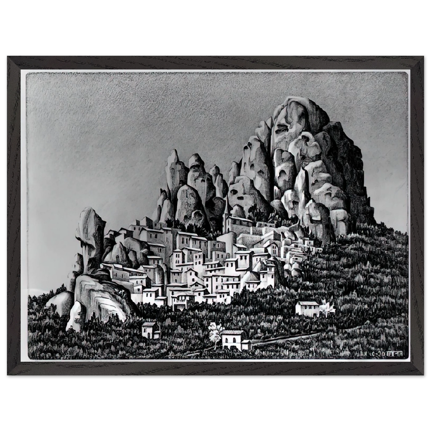 MC Escher - PENTEDATTIO CALABRIA OCTOBER 1930 1930 Wall Art - 21x29.7 cm / 8x12" - Premium Wooden Framed Poster With Fine Art Paper-canvas - Wood frame