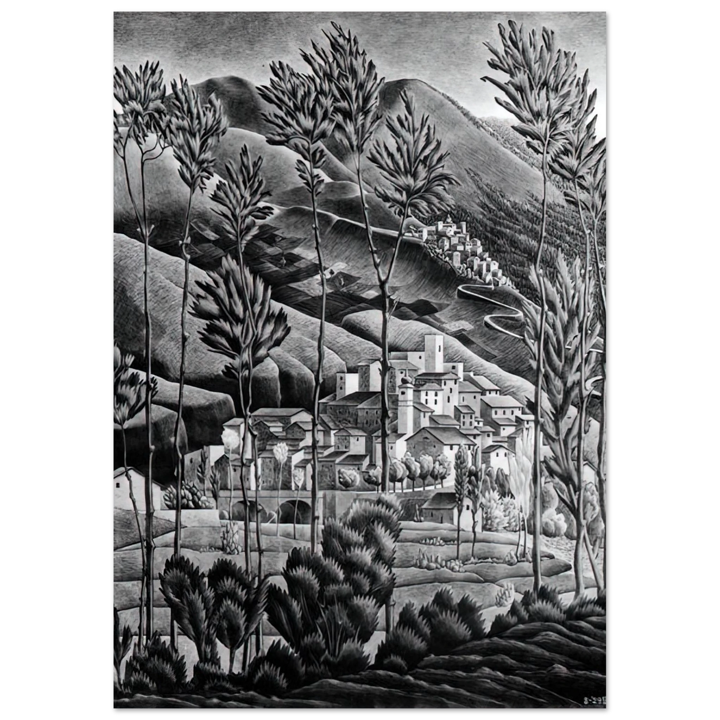 MC Escher - ALFEDENA ABRUZZI Wall Art - 30x40 cm / 12x16 inches - Fine Art Poster - -