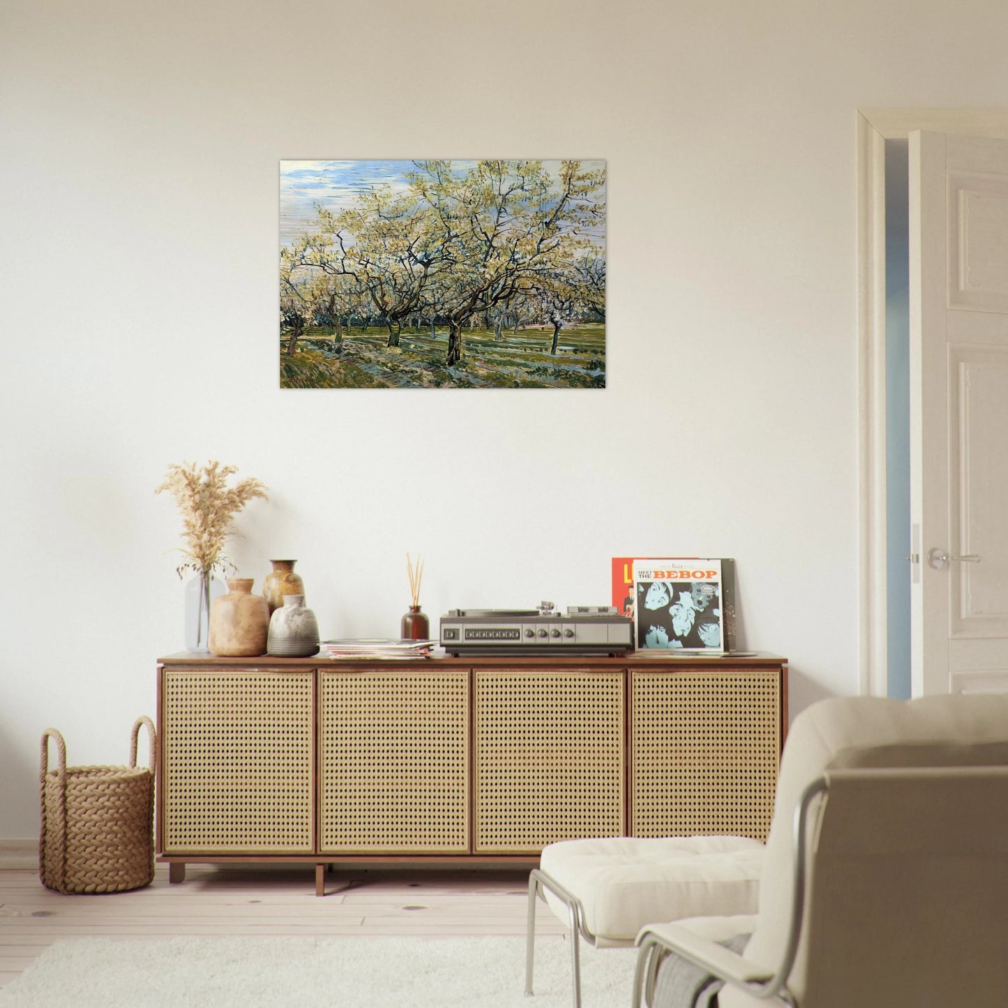 Orchard with Blossoming Plum Trees - Vincent van Gogh Brushed Aluminum Print - 70x100 cm / 28x40 inches | Vincent van Gogh Aluminum Print | Vincent van Gogh Prints