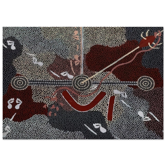 Love Story - 1998 - Clifford Possum Tjapaltjarri Brushed Aluminum Print - 70x100 cm / 28x40 inches | Clifford Possum Tjapaltjarri Aluminum Print | Clifford Possum Tjapaltjarri Prints