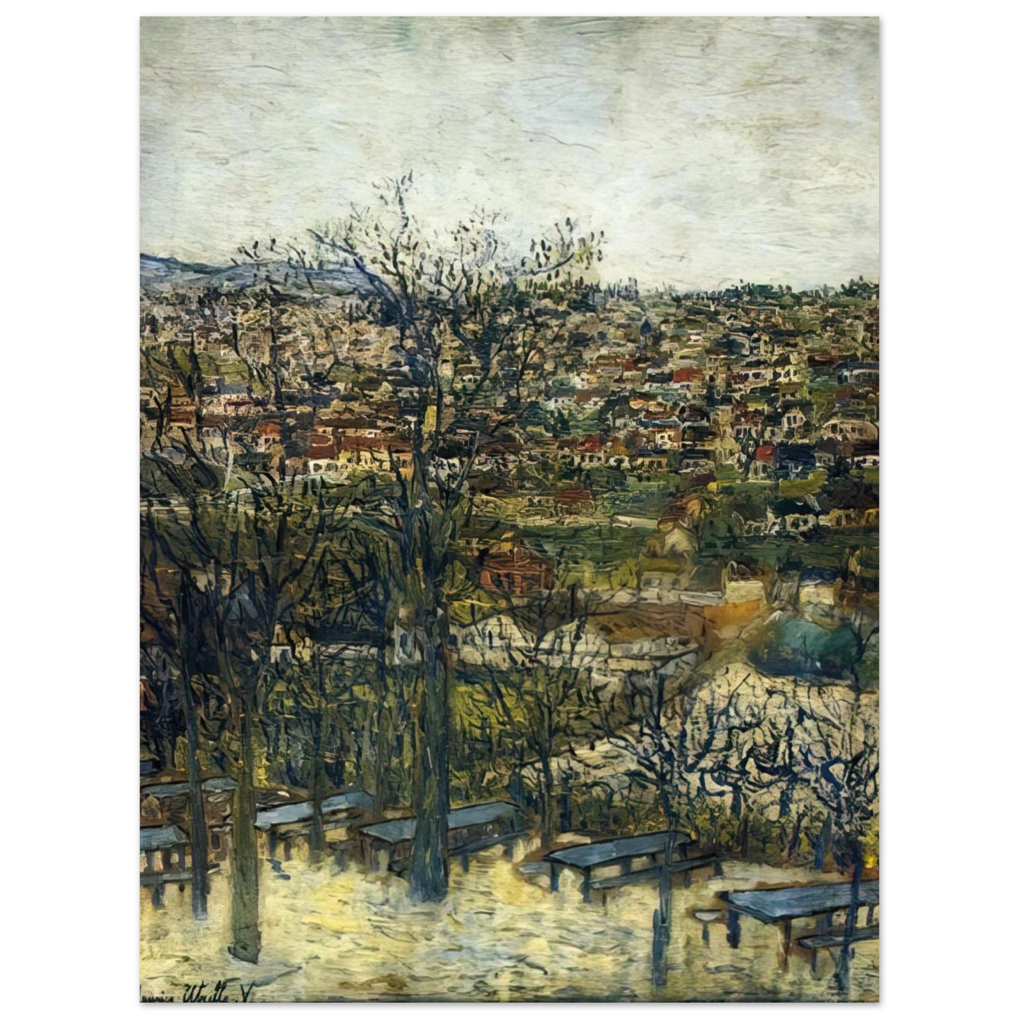 Maurice Utrillo - BENCHES AT MONTMAGNY VAL D OISE  75x100 cm / 30x40inches Fine Art Poster