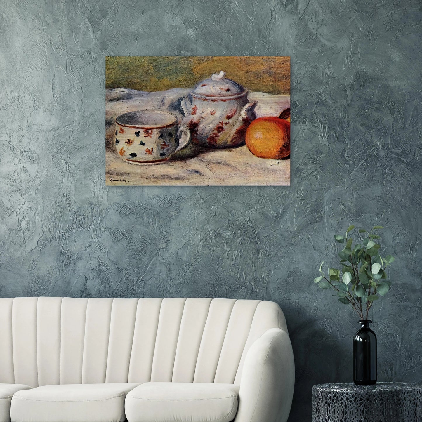 Still Life with Cup and Sugar Bowl - Pierre-Auguste Renoir Brushed Aluminum Print - 70x100 cm / 28x40 inches | Pierre-Auguste Renoir Aluminum Print | Pierre-Auguste Renoir Prints