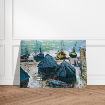 Boats on the Beach at Etretat - claude monet Brushed Aluminum Print - 70x100 cm / 28x40 inches | claude monet Aluminum Print | claude monet Prints