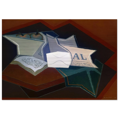 COMPOTIER CARAFE AND OPEN BOOK - Juan Gris Brushed Aluminum Print - 70x100 cm / 28x40 inches | Juan Gris Aluminum Print | Juan Gris Prints