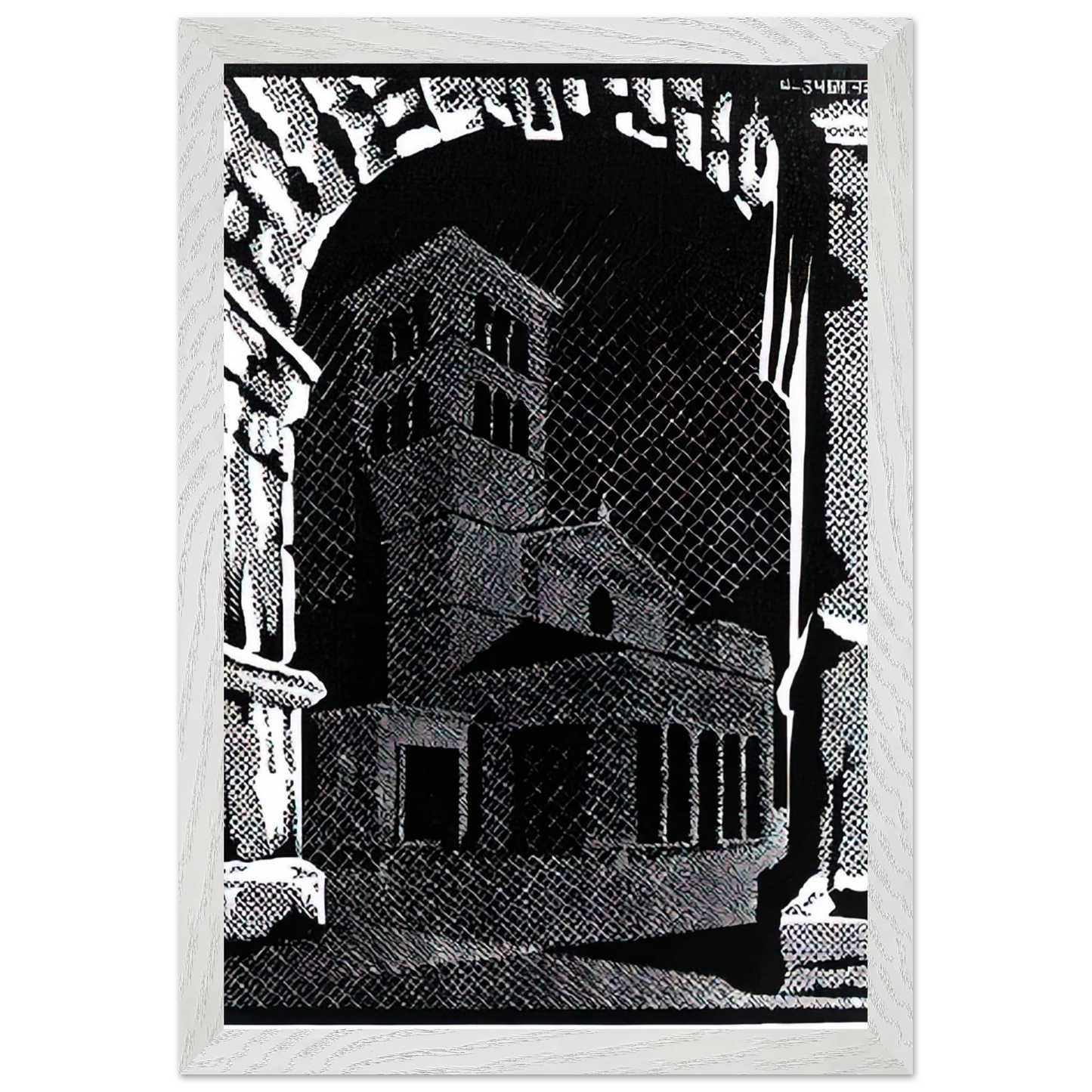MC Escher - NOCTURNAL ROME 3 Wall Art - 60x80 cm / 24x32 inches - Premium Wooden Framed Poster With Fine Art Paper - White frame