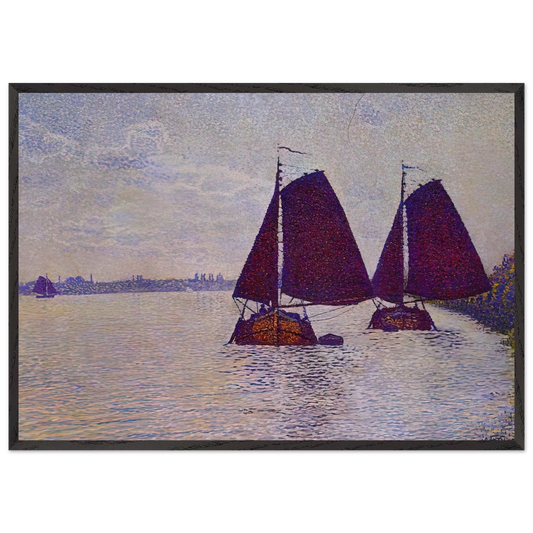 BARGES ON THE RIVER SCHELDT 1892 - Theo van Rysselberghe 70x100 cm / 28x40 inches Framed Art Print – Black Wooden Frame