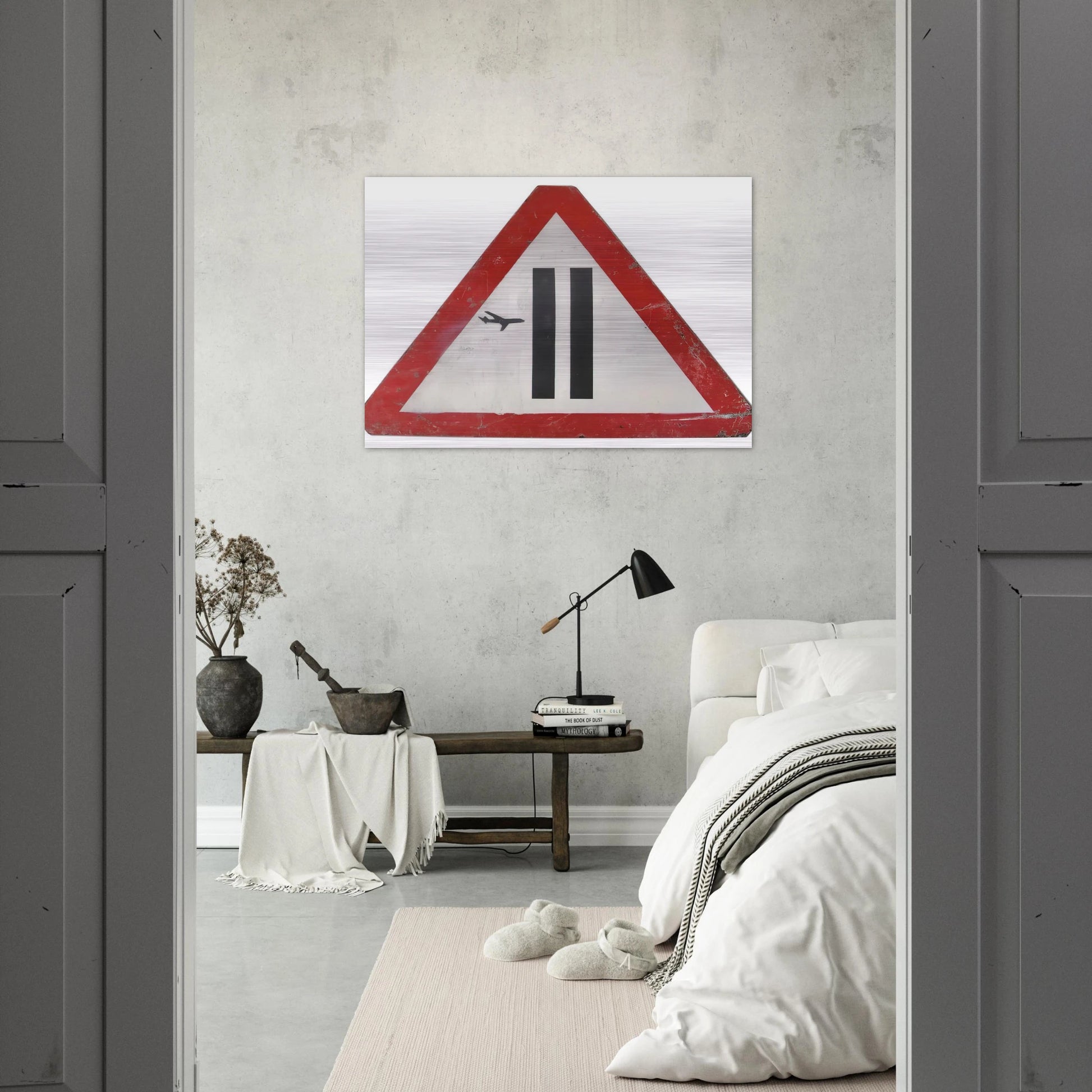 WARNING SIGN 2006 - Banksy Brushed Aluminum Print - 70x100 cm / 28x40 inches | Banksy Aluminum Print | Banksy Prints