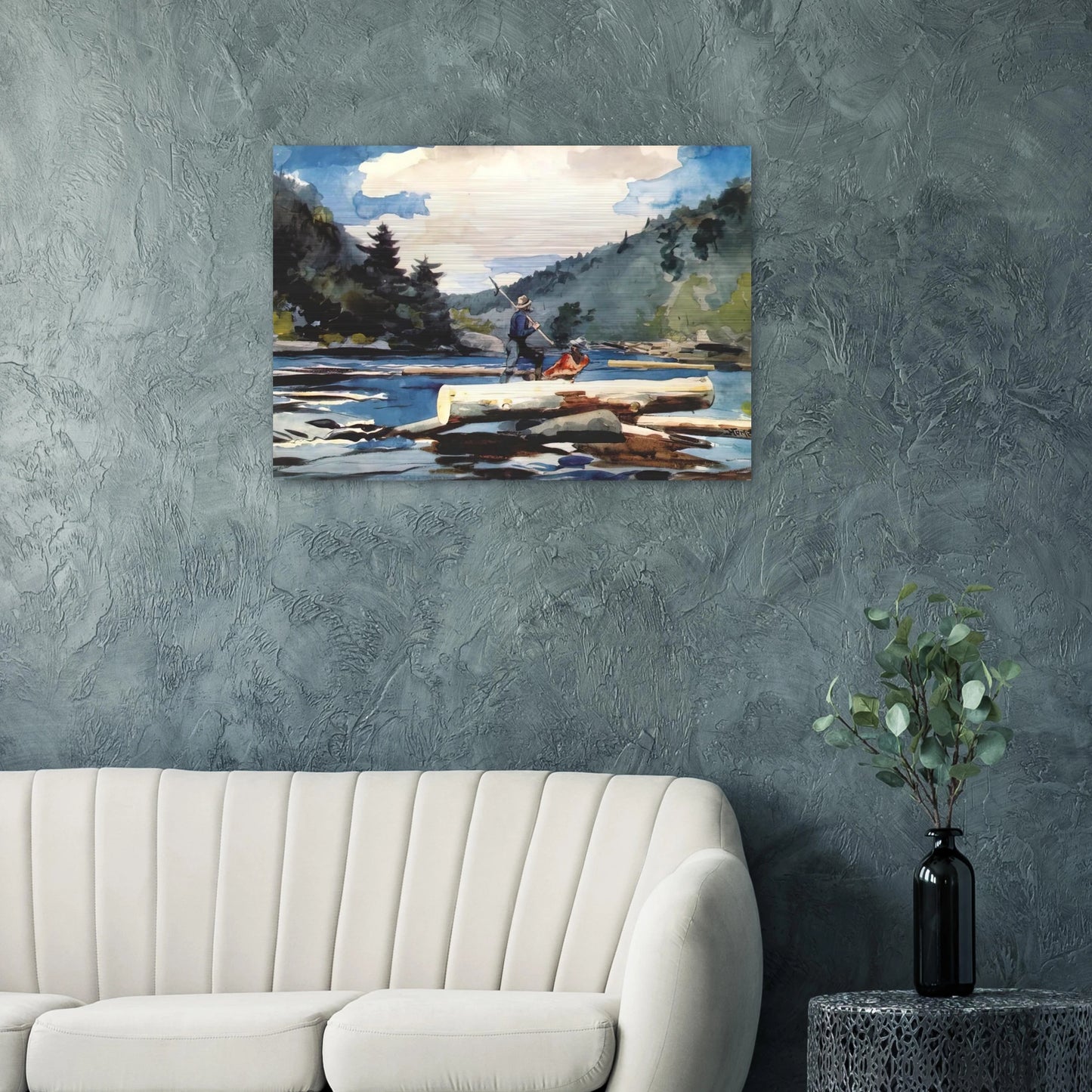 HUDSON RIVER LOGGING - Winslow Homer Brushed Aluminum Print - 70x100 cm / 28x40 inches | Winslow Homer Aluminum Print | Winslow Homer Prints