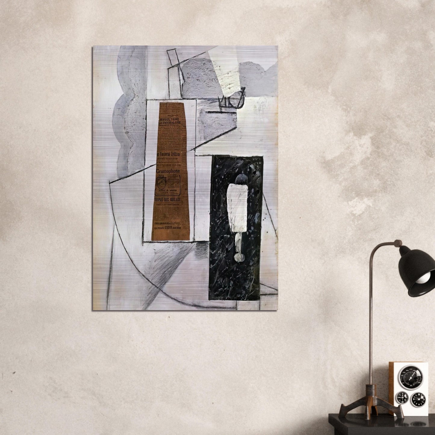 BOTTLE AND GLASS 1 - Juan Gris Brushed Aluminum Print - 70x100 cm / 28x40 inches | Juan Gris Aluminum Print | Juan Gris Prints