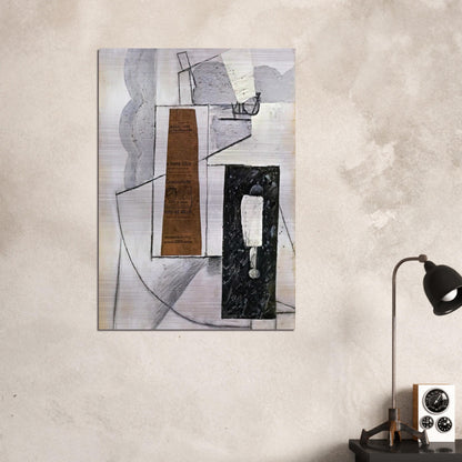 BOTTLE AND GLASS 1 - Juan Gris Brushed Aluminum Print - 70x100 cm / 28x40 inches | Juan Gris Aluminum Print | Juan Gris Prints