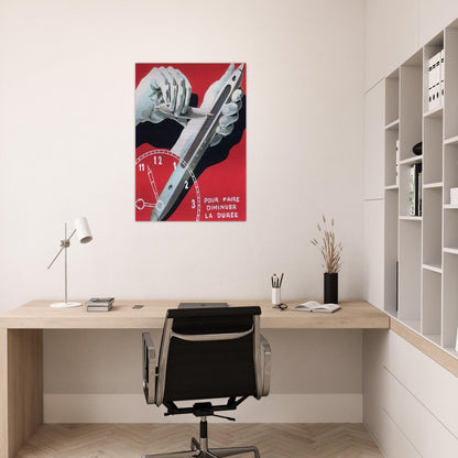 PROJECT OF POSTER THE CENTER OF TEXTILE WORKERS IN BELGIUM TO REDUCE WORKING HOURS 1938 - Rene Magritte Brushed Aluminum Print - 70x100 cm / 28x40 inches | Rene Magritte Aluminum Print | Rene Magritte Prints