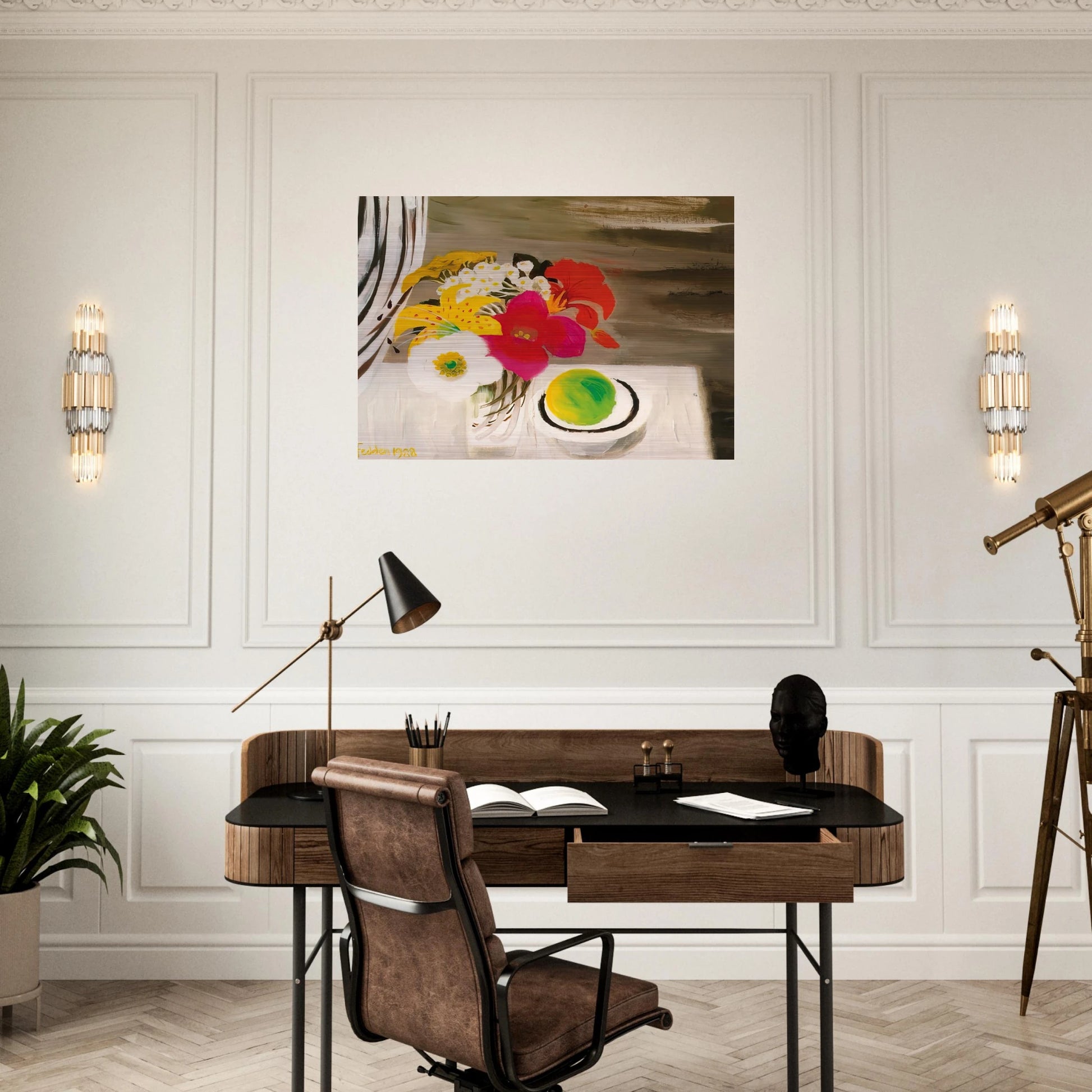 Still Life with Fruit and Flowers - 1988 - Mary Fedden Brushed Aluminum Print - 70x100 cm / 28x40 inches | Mary Fedden Aluminum Print | Mary Fedden Prints