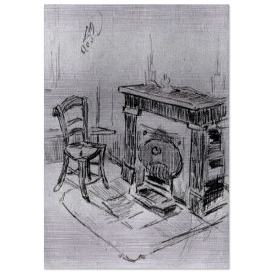 Mantelpiece with Chair - Vincent van Gogh Brushed Aluminum Print - 70x100 cm / 28x40 inches | Vincent van Gogh Aluminum Print | Vincent van Gogh Prints
