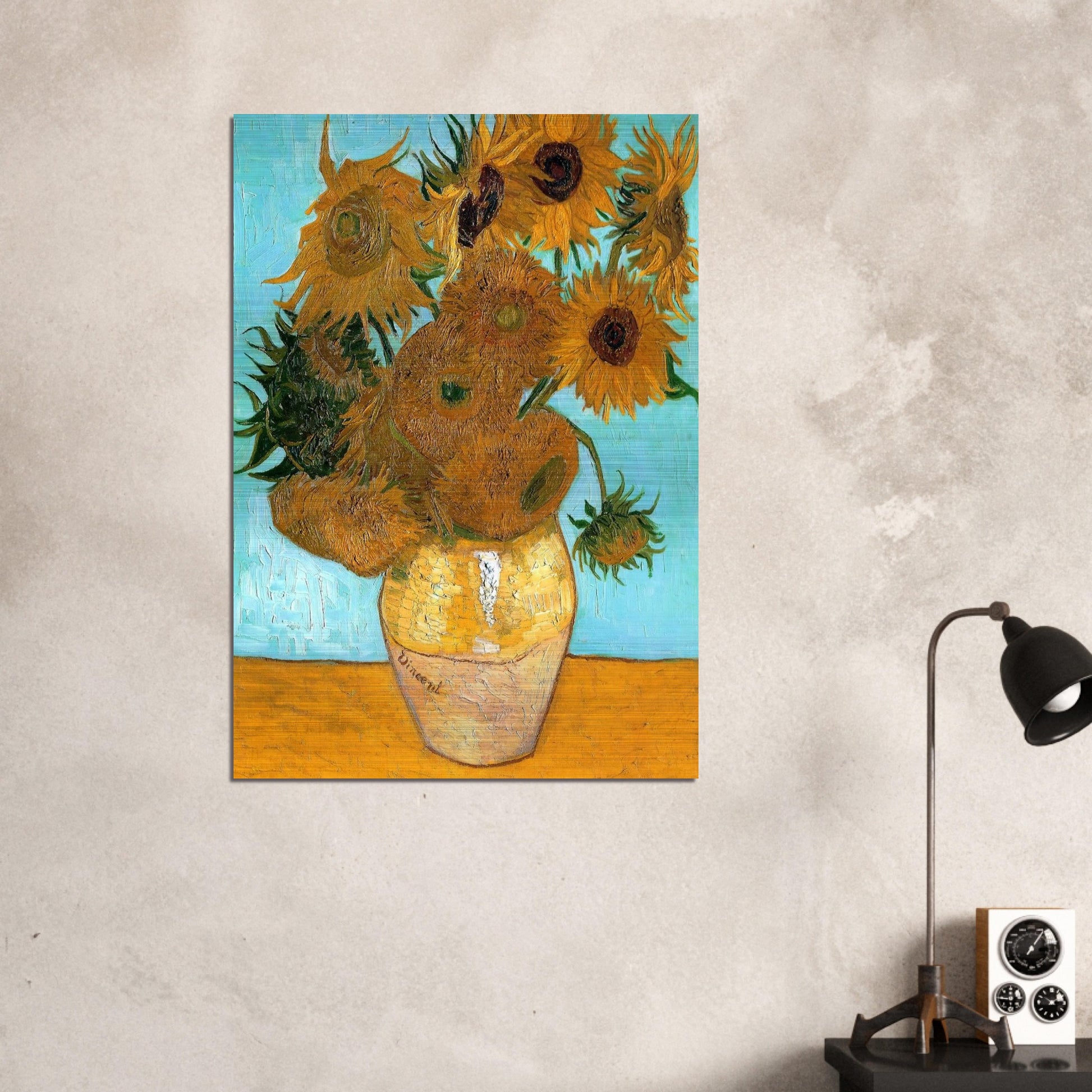 Still Life - Vase with Twelve Sunflowers - Vincent van Gogh Brushed Aluminum Print - 70x100 cm / 28x40 inches | Vincent van Gogh Aluminum Print | Vincent van Gogh Prints