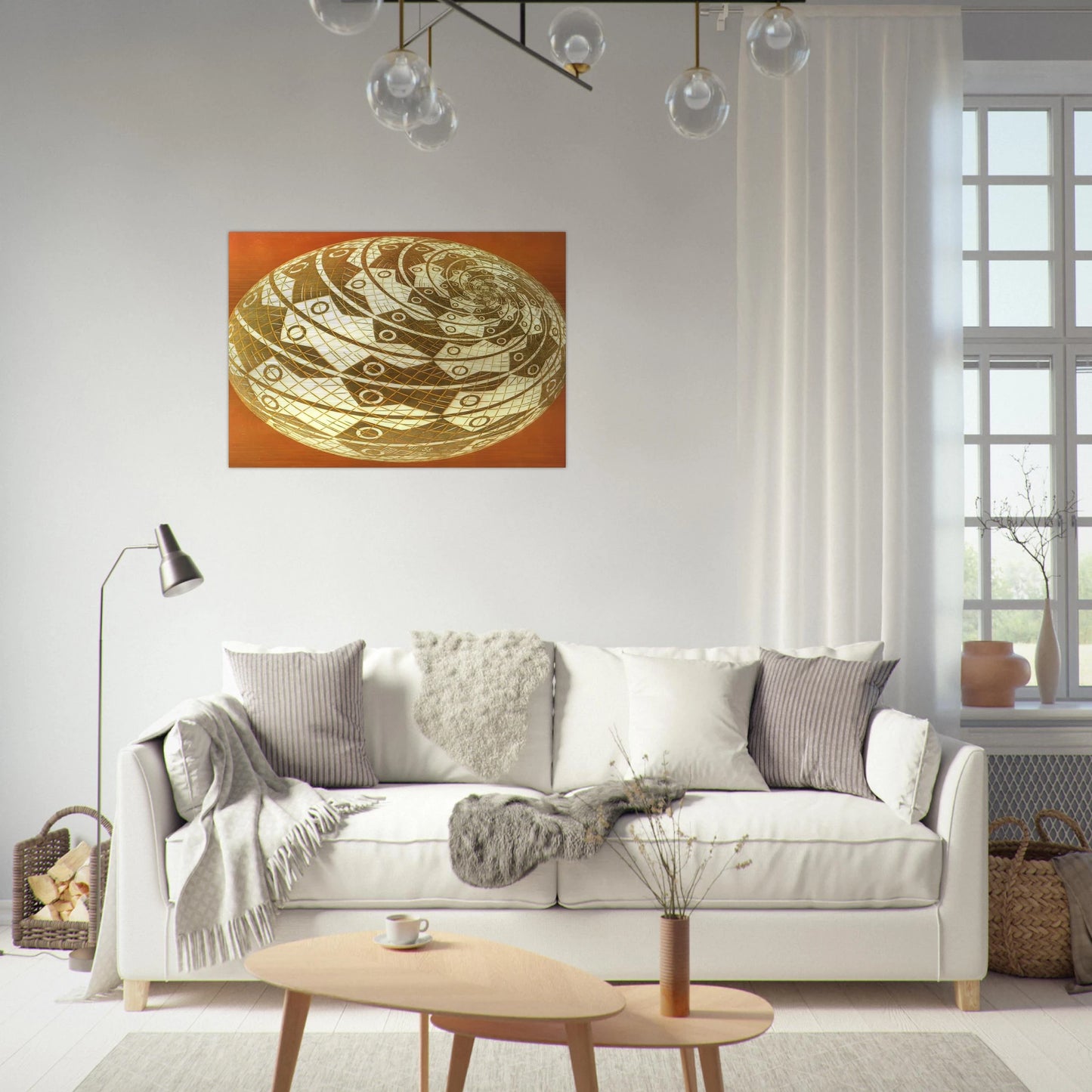 SPHERE SURFACE WITH FISHES COLOUR - MC Escher Brushed Aluminum Print - 70x100 cm / 28x40 inches | MC Escher Aluminum Print | MC Escher Prints