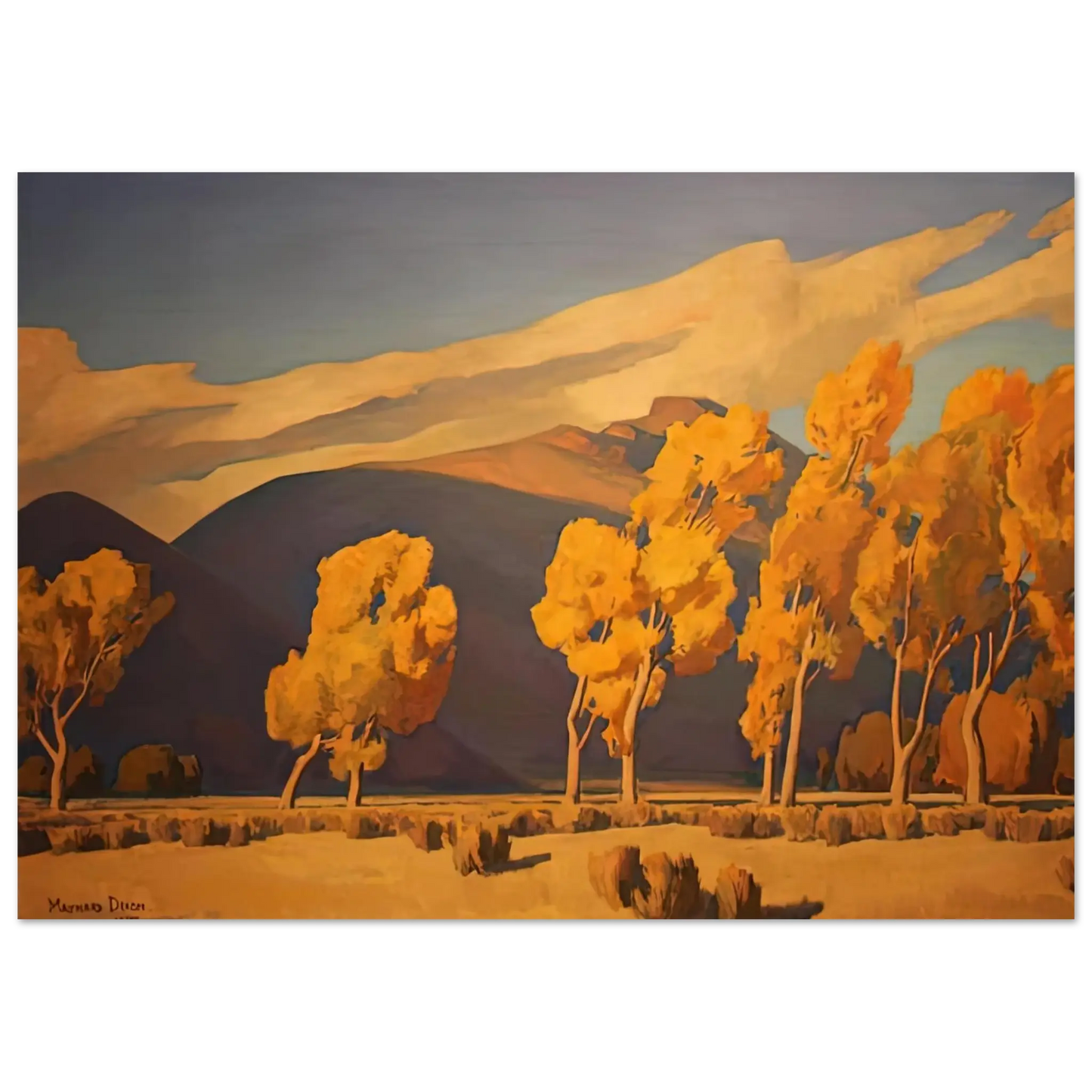Maynard Dixon - NOVEMBER IN NEVADA 1935 Wall art - 20x25 cm / 8x10 Inches - Premium Wooden Framed Poster With Fine Art Paper - White frame