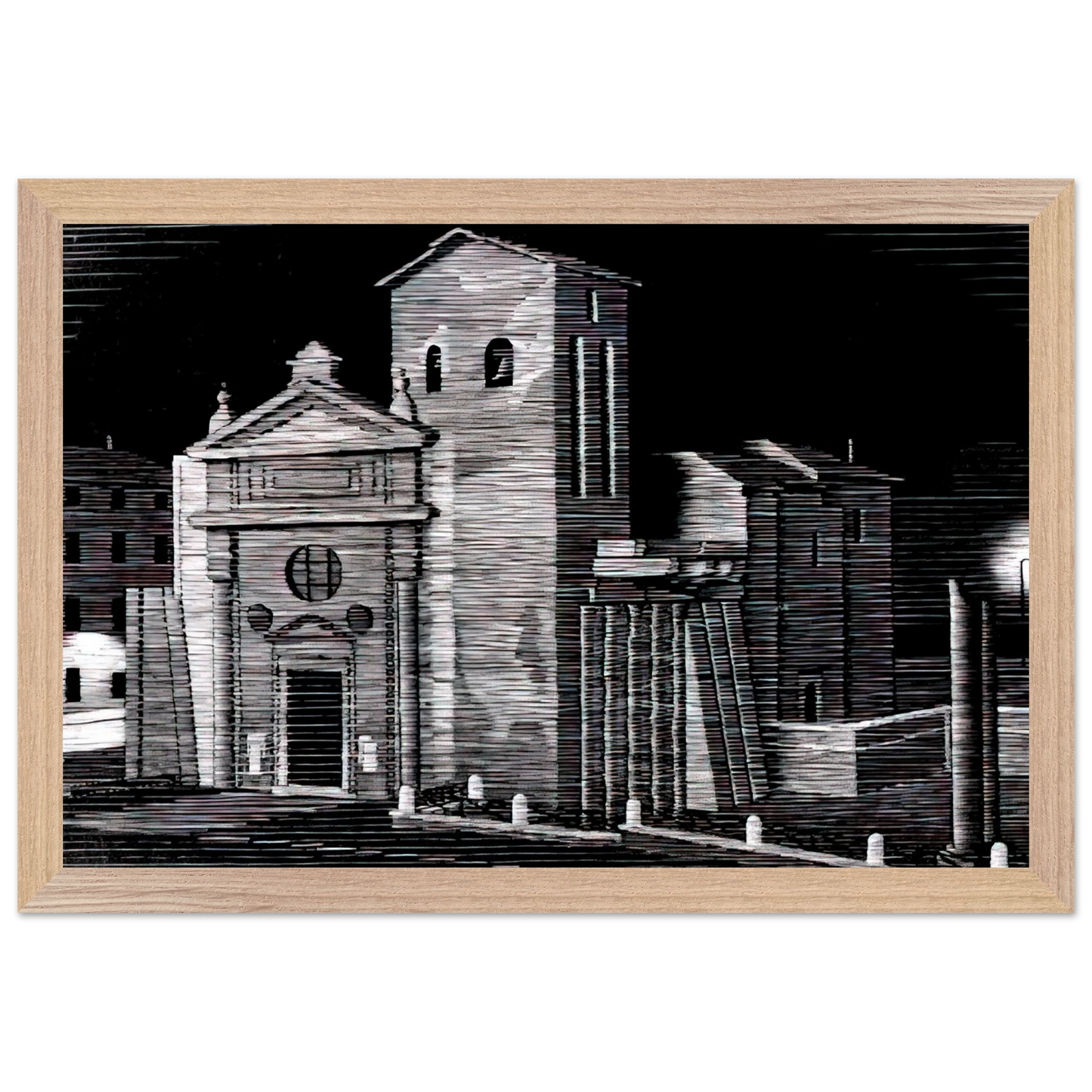 MC Escher - NOCTURNAL ROME Wall Art - 21x29.7 cm / 8x12" - Premium Wooden Framed Poster With Fine Art Paper-canvas - Wood frame
