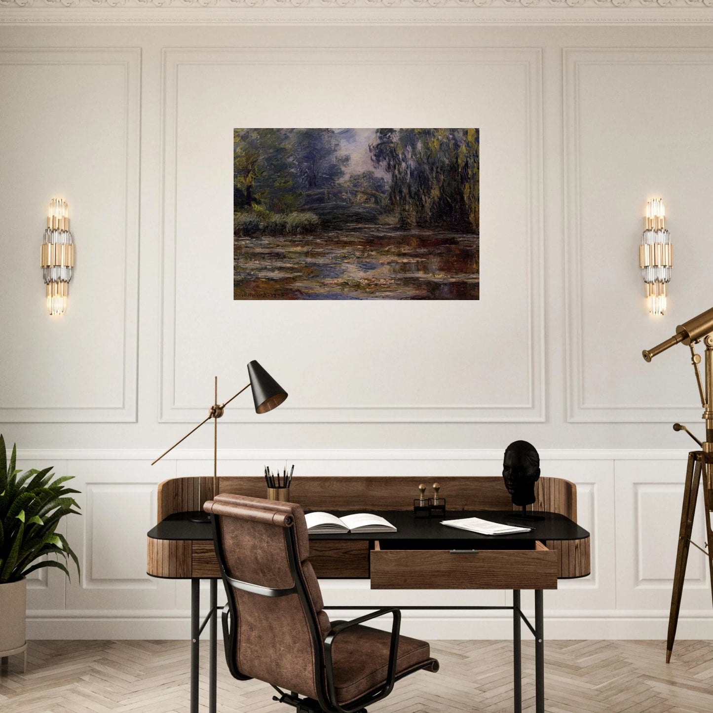 The Water Lily Pond and Bridge - claude monet Brushed Aluminum Print - 70x100 cm / 28x40 inches | claude monet Aluminum Print | claude monet Prints