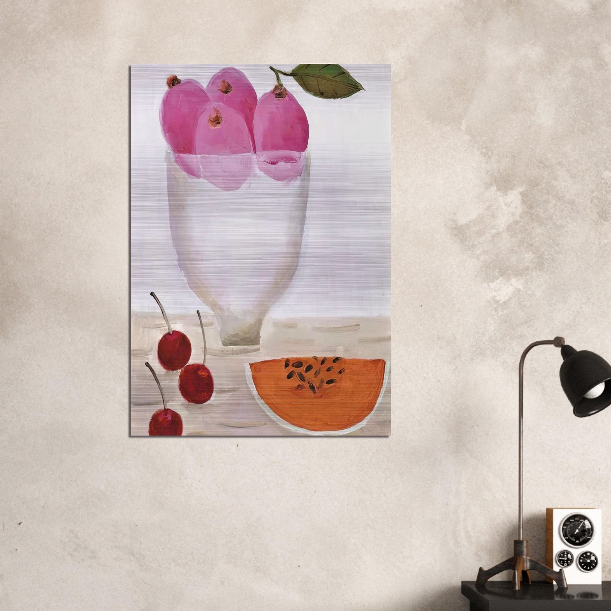 Three Cherries - 2000 - Mary Fedden Brushed Aluminum Print - 70x100 cm / 28x40 inches | Mary Fedden Aluminum Print | Mary Fedden Prints