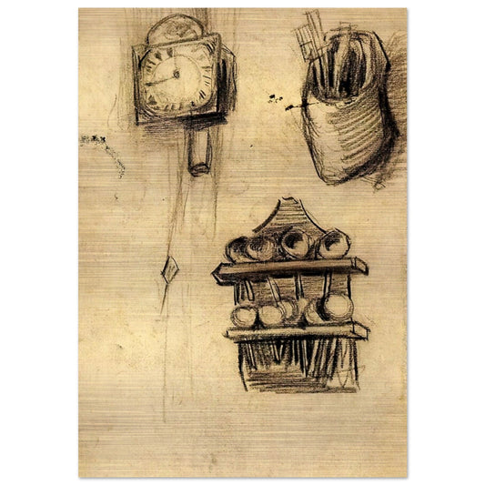 Clock, Clog with Cutlery and a Spoon Rack - Vincent van Gogh Brushed Aluminum Print - 70x100 cm / 28x40 inches | Vincent van Gogh Aluminum Print | Vincent van Gogh Prints