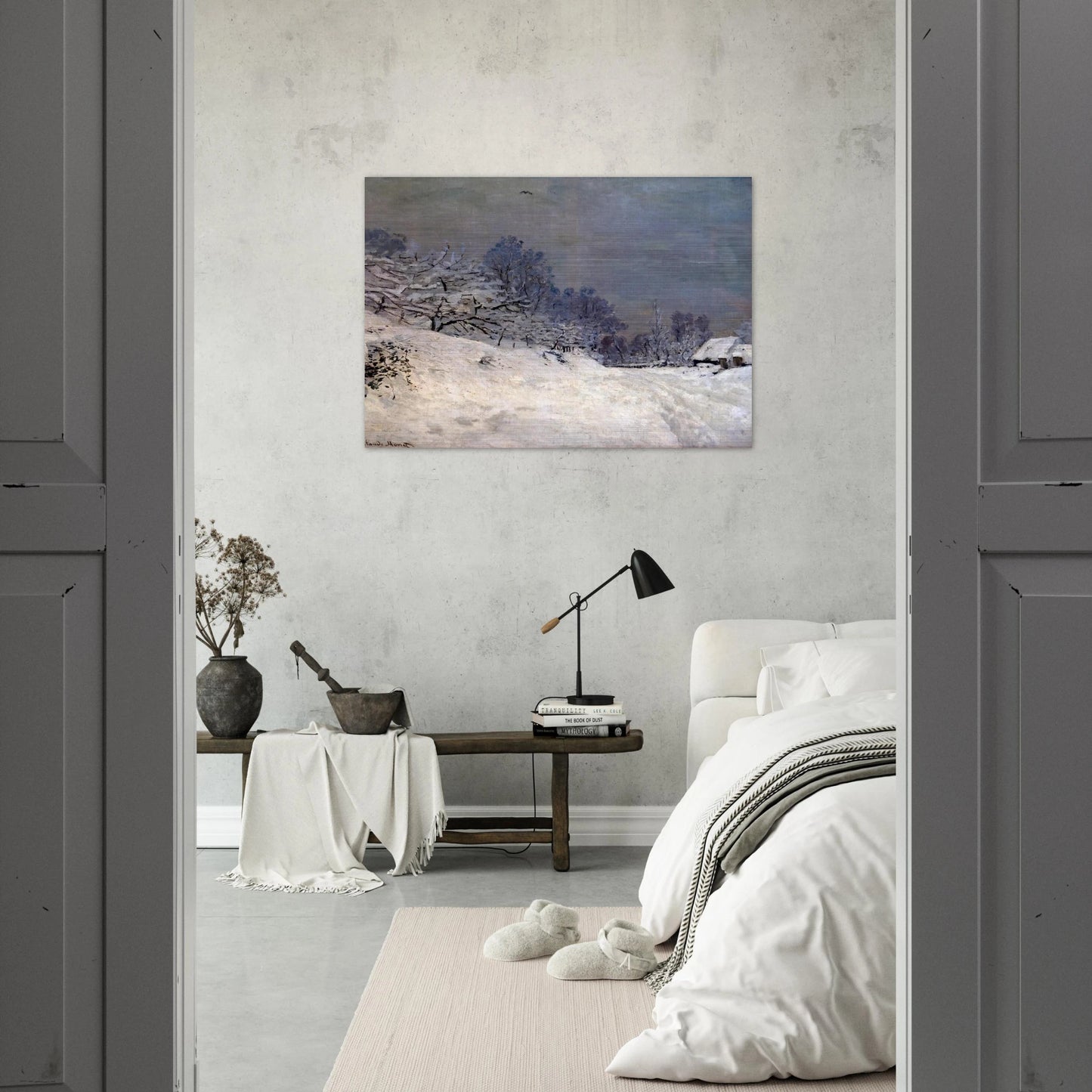 The Road in front of Saint-Simeon Farm in Winter - claude monet Brushed Aluminum Print - 70x100 cm / 28x40 inches | claude monet Aluminum Print | claude monet Prints