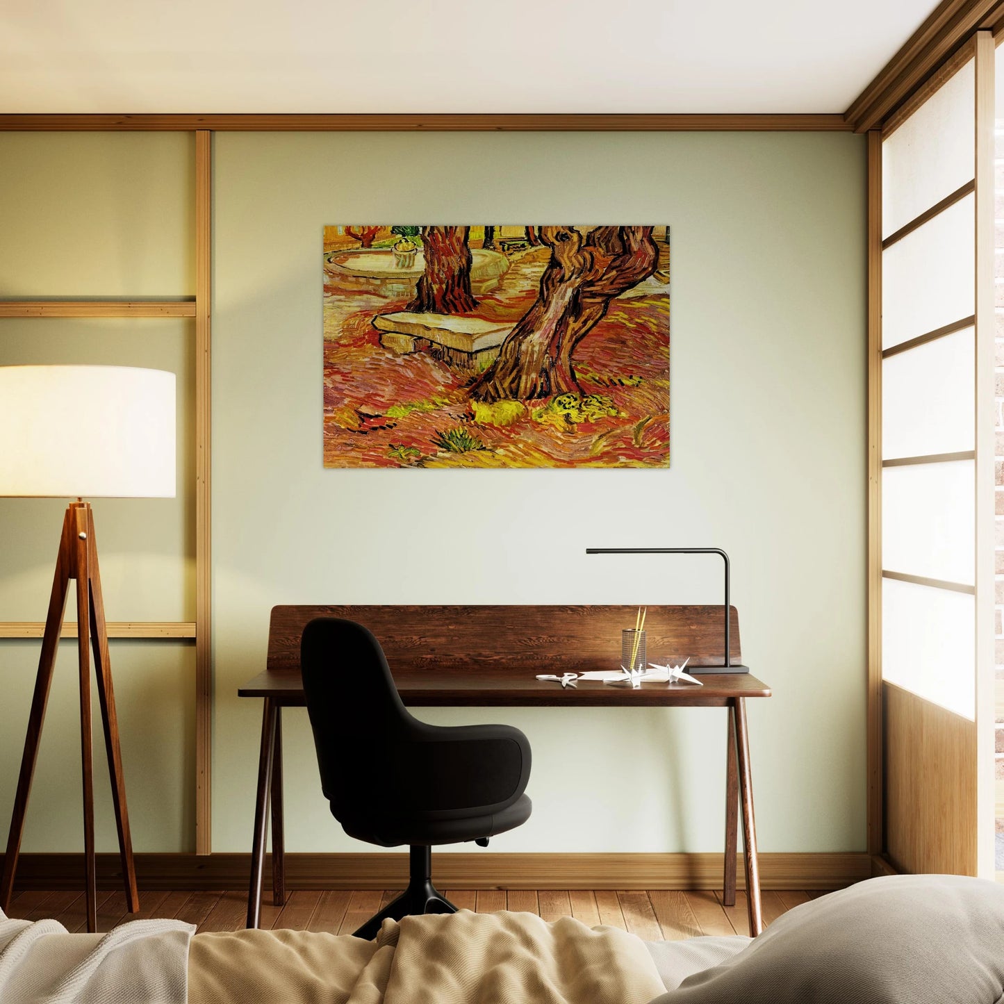 The Stone Bench in the Garden at Saint-Paul Hospital - Vincent van Gogh Brushed Aluminum Print - 70x100 cm / 28x40 inches | Vincent van Gogh Aluminum Print | Vincent van Gogh Prints