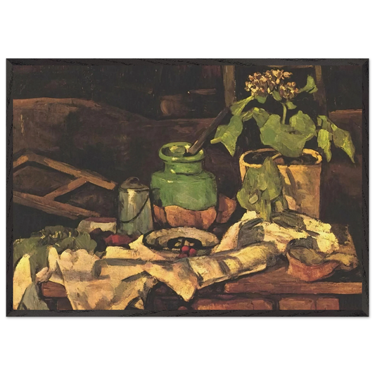 Flower pot at a table - Paul Cezanne 70x100 cm / 28x40 inches Framed Art Print – Black Wooden Frame