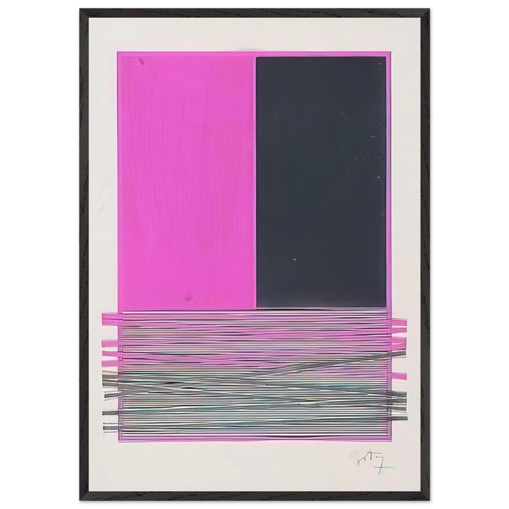 ABSTRACT COMPOSITION WITH SILVER AND MAGENTA 1970 - Jesus Rafael Soto 70x100 cm / 28x40 inches Framed Art Print – Black Wooden Frame