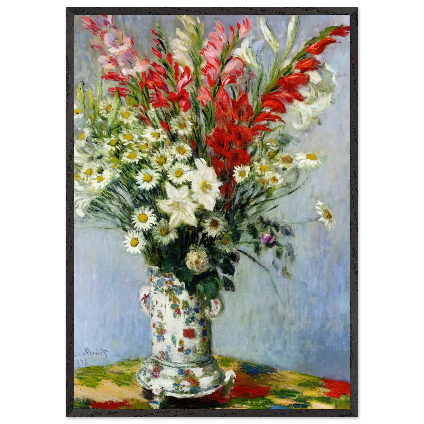 Bouquet of Gadiolas Lilies and Dasies - claude monet 70x100 cm / 28x40 inches Framed Art Print – Black Wooden Frame