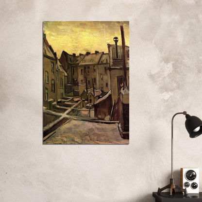 Backyards of Old Houses in Antwerp in the Snow - Vincent van Gogh Brushed Aluminum Print - 70x100 cm / 28x40 inches | Vincent van Gogh Aluminum Print | Vincent van Gogh Prints