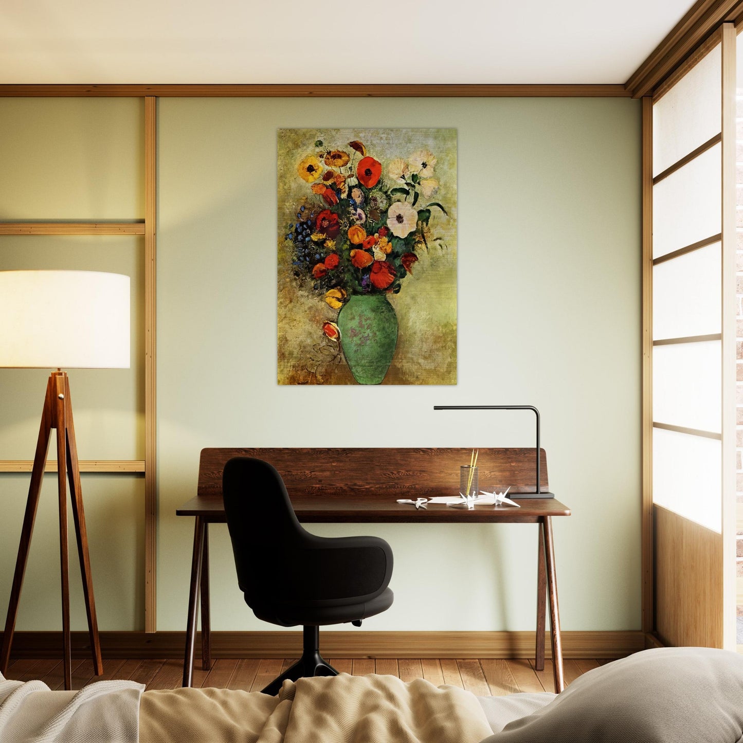 BOUQUET OF FLOWERS IN A GREEN VASE - Odilon Redon Brushed Aluminum Print - 70x100 cm / 28x40 inches | Odilon Redon Aluminum Print | Odilon Redon Prints