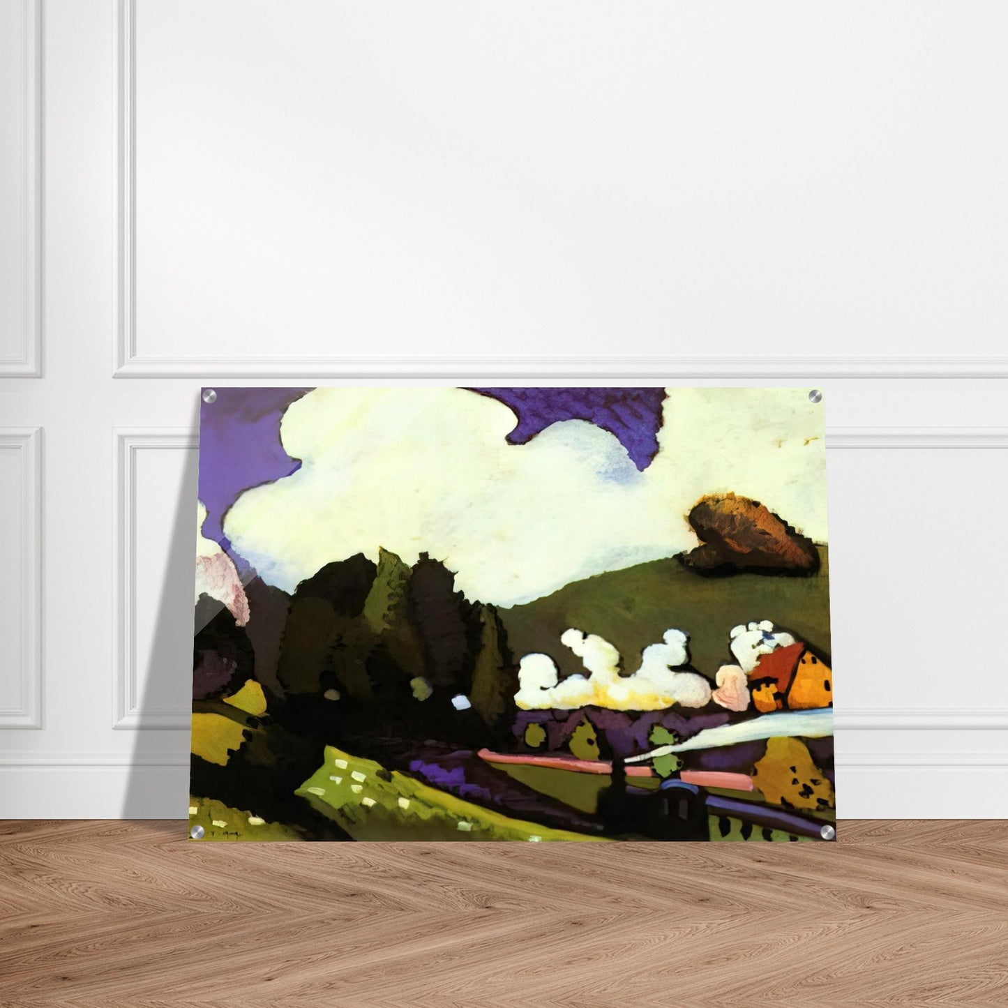LANDSCAPE WITH A STEAM LOCOMOTIVE 1909 - Wassily Kandinsky Acrylic Print - 70x100 cm / 28x40″ inches