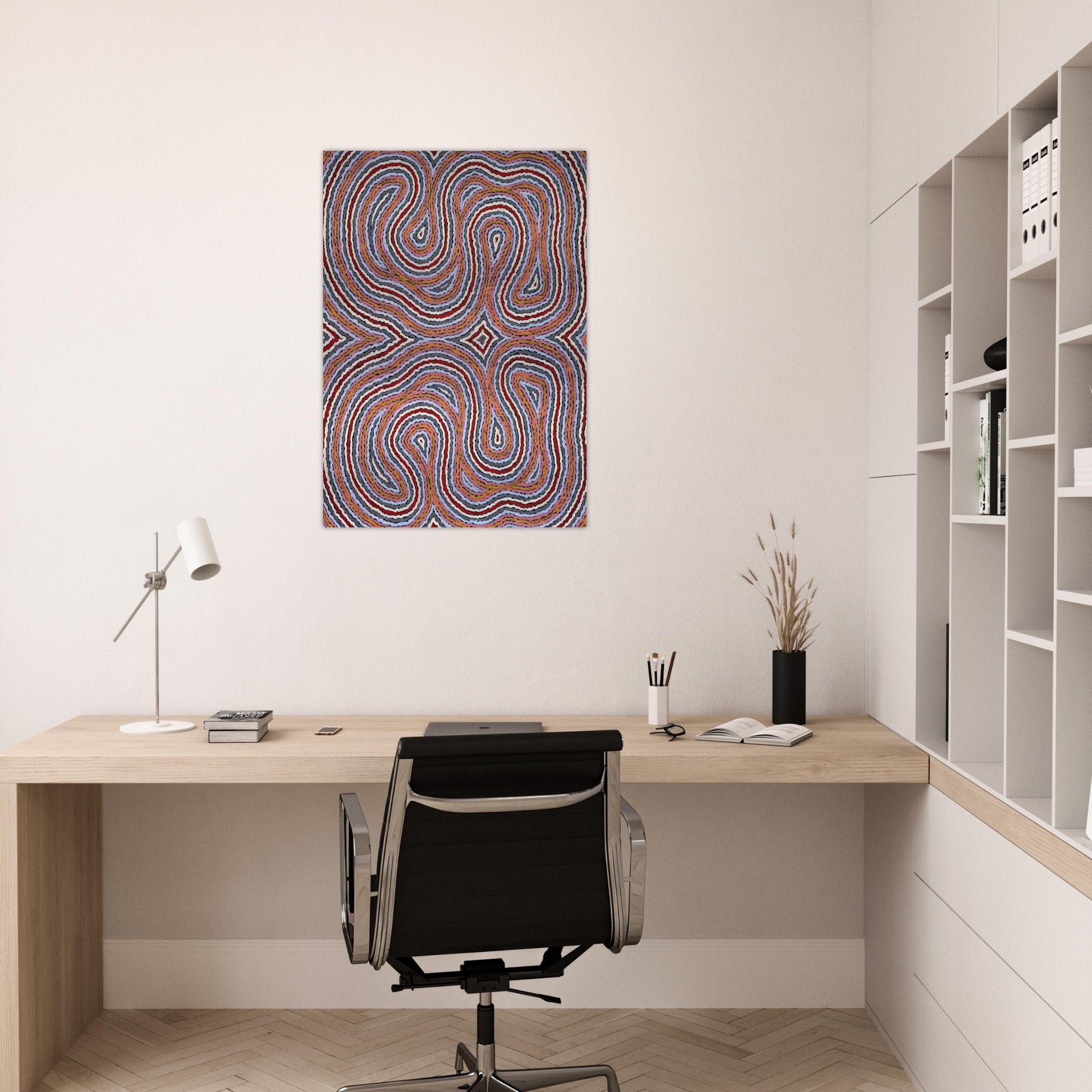 Untitled Narripi Worm Dreaming - 1996 - Clifford Possum Tjapaltjarri Brushed Aluminum Print - 70x100 cm / 28x40 inches | Clifford Possum Tjapaltjarri Aluminum Print | Clifford Possum Tjapaltjarri Prints