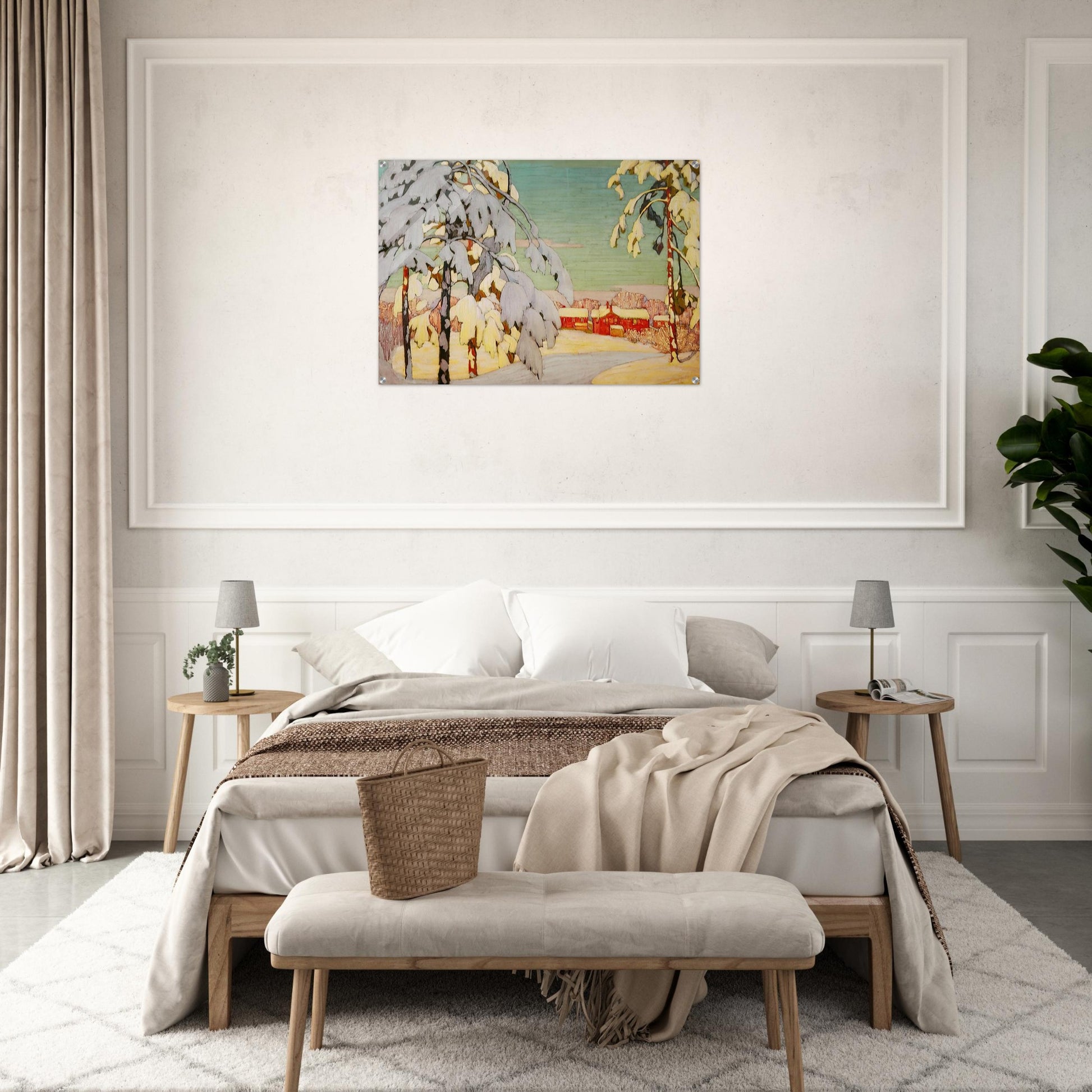 Winter Landscape with Pink House - 1918 - Lawren Harris Acrylic Print - 70x100 cm / 28x40″ inches | Lawren Harris Wall Art | Lawren Harris Prints