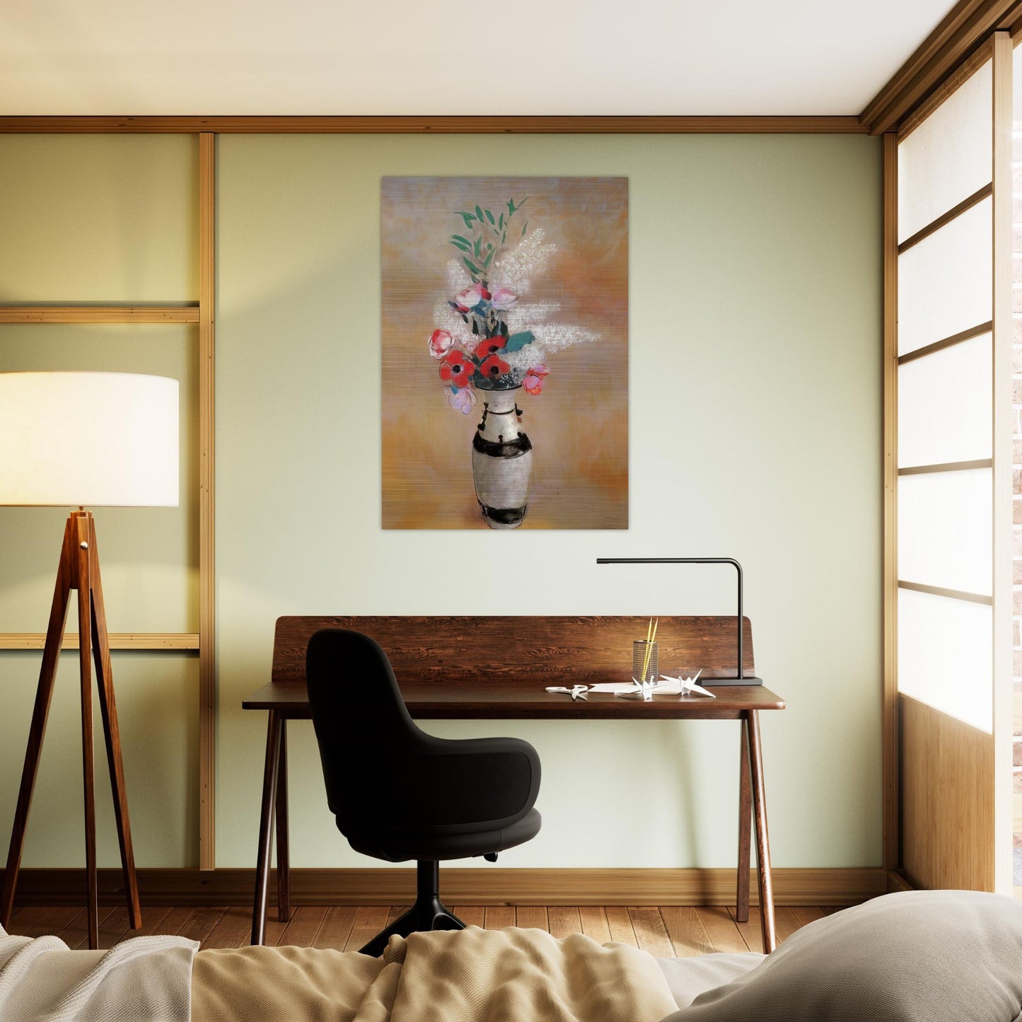 BOUQUET WITH WHITE LILIES IN A JAPANESE VASE - Odilon Redon Brushed Aluminum Print - 70x100 cm / 28x40 inches | Odilon Redon Aluminum Print | Odilon Redon Prints