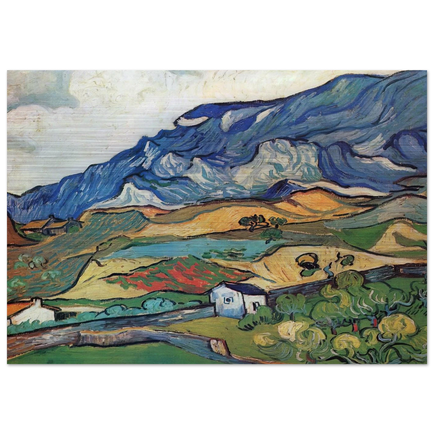 Les Alpilles, Mountain Landscape near South-Reme - Vincent van Gogh Brushed Aluminum Print - 70x100 cm / 28x40 inches | Vincent van Gogh Aluminum Print | Vincent van Gogh Prints