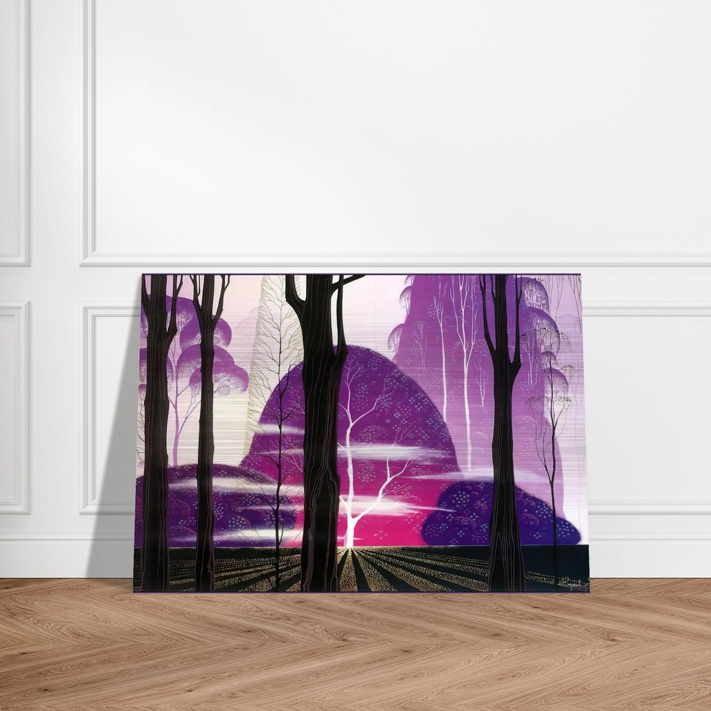 Purple Dawn - Eyvind Earle Brushed Aluminum Print - 70x100 cm / 28x40 inches | Eyvind Earle Aluminum Print | Eyvind Earle Prints