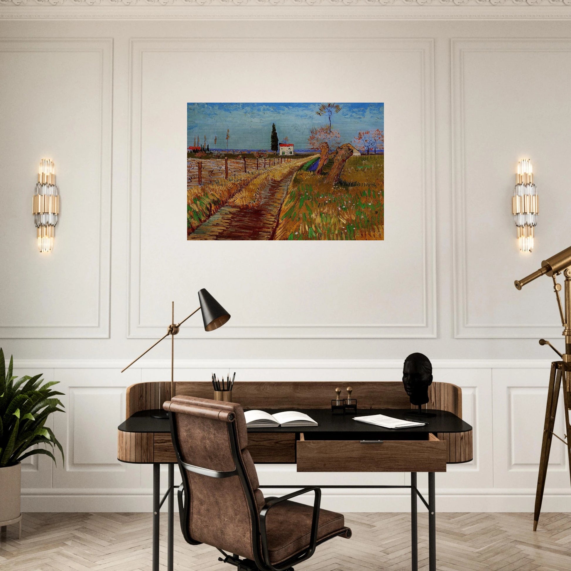 Path Through a Field with Willows - Vincent van Gogh Brushed Aluminum Print - 70x100 cm / 28x40 inches | Vincent van Gogh Aluminum Print | Vincent van Gogh Prints