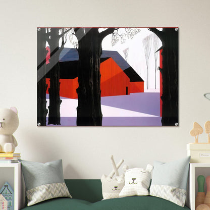 Red Barn - Eyvind Earle Acrylic Print - 70x100 cm / 28x40″ inches