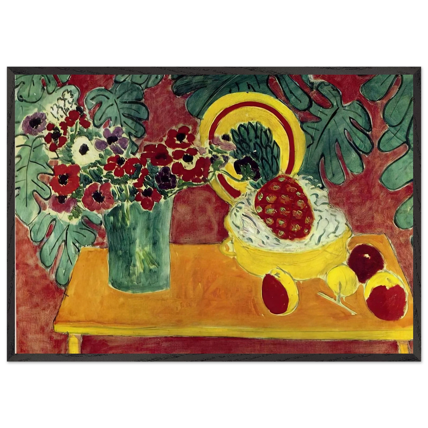 PINEAPPLE AND ANEMONES 1940 - Henri Matisse 70x100 cm / 28x40 inches Framed Art Print – Black Wooden Frame