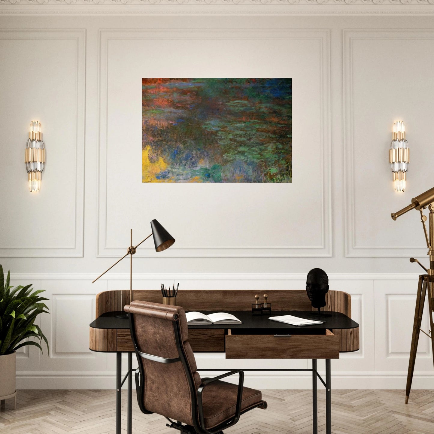 Water Lily Pond, Evening right panel - claude monet Brushed Aluminum Print - 70x100 cm / 28x40 inches | claude monet Aluminum Print | claude monet Prints