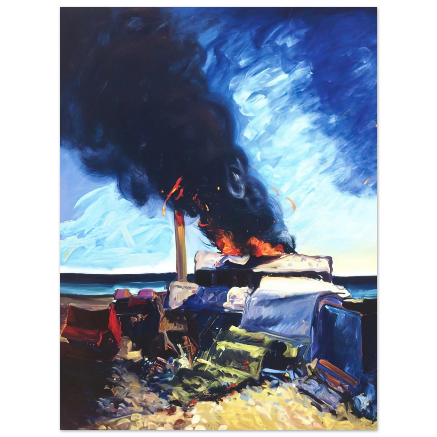 Carlos Almaraz - Beach Trash Burning - 1982  75x100 cm / 30x40inches Fine Art Poster