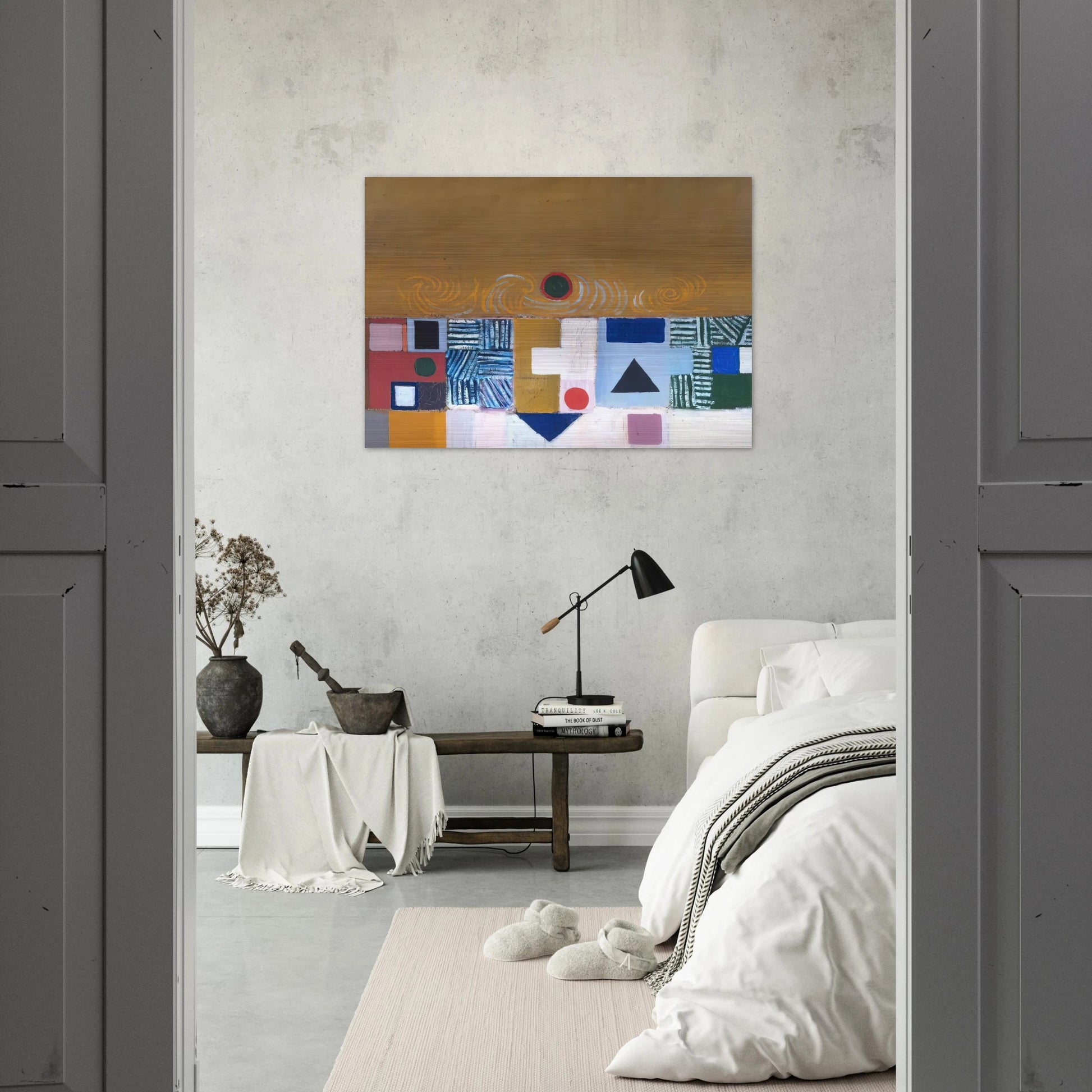 SQUARE MOTIF BLUE AND GOLD THE ECLIPSE 1950 - Victor Pasmore Brushed Aluminum Print - 70x100 cm / 28x40 inches | Victor Pasmore Aluminum Print | Victor Pasmore Prints
