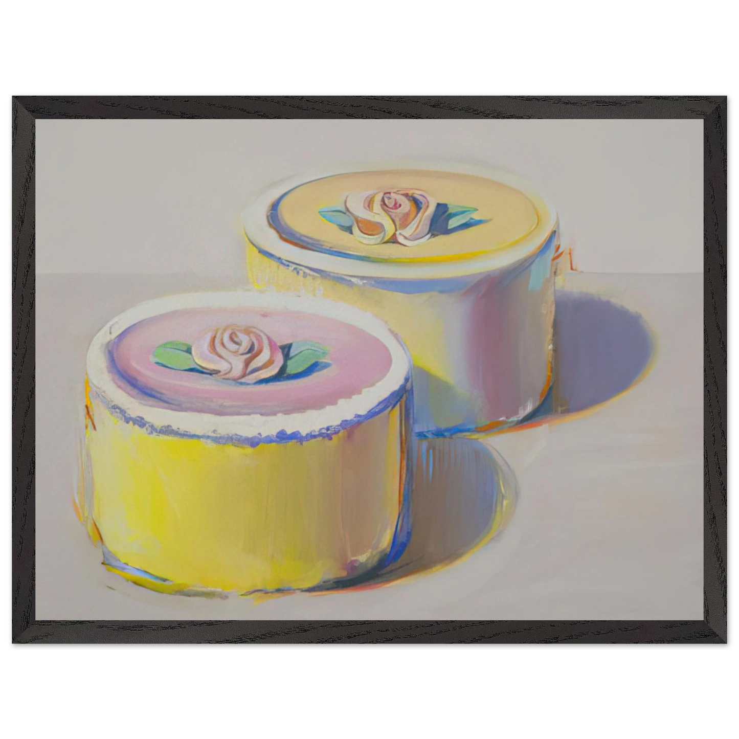 Wayne Thiebaud - Rosebud Cakes - 1995 Wall Art - 30x40 cm / 12x16 inches - Premium Wooden Framed Poster With Fine Art Paper - Black frame