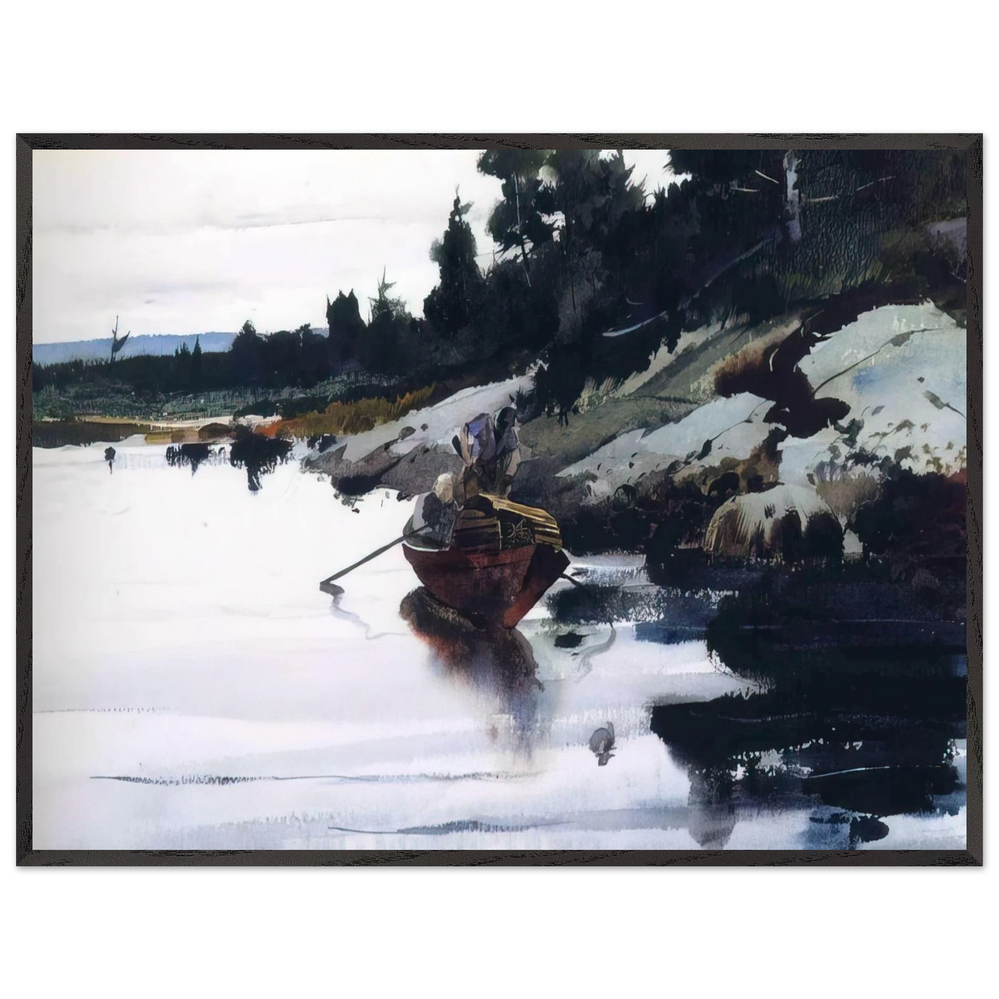 Andrew Wyeth - TURKEY COVE LEDGE Wall Art - 30x40 cm / 12x16 inches - Premium Wooden Framed Poster With Fine Art Paper-canvas - White frame