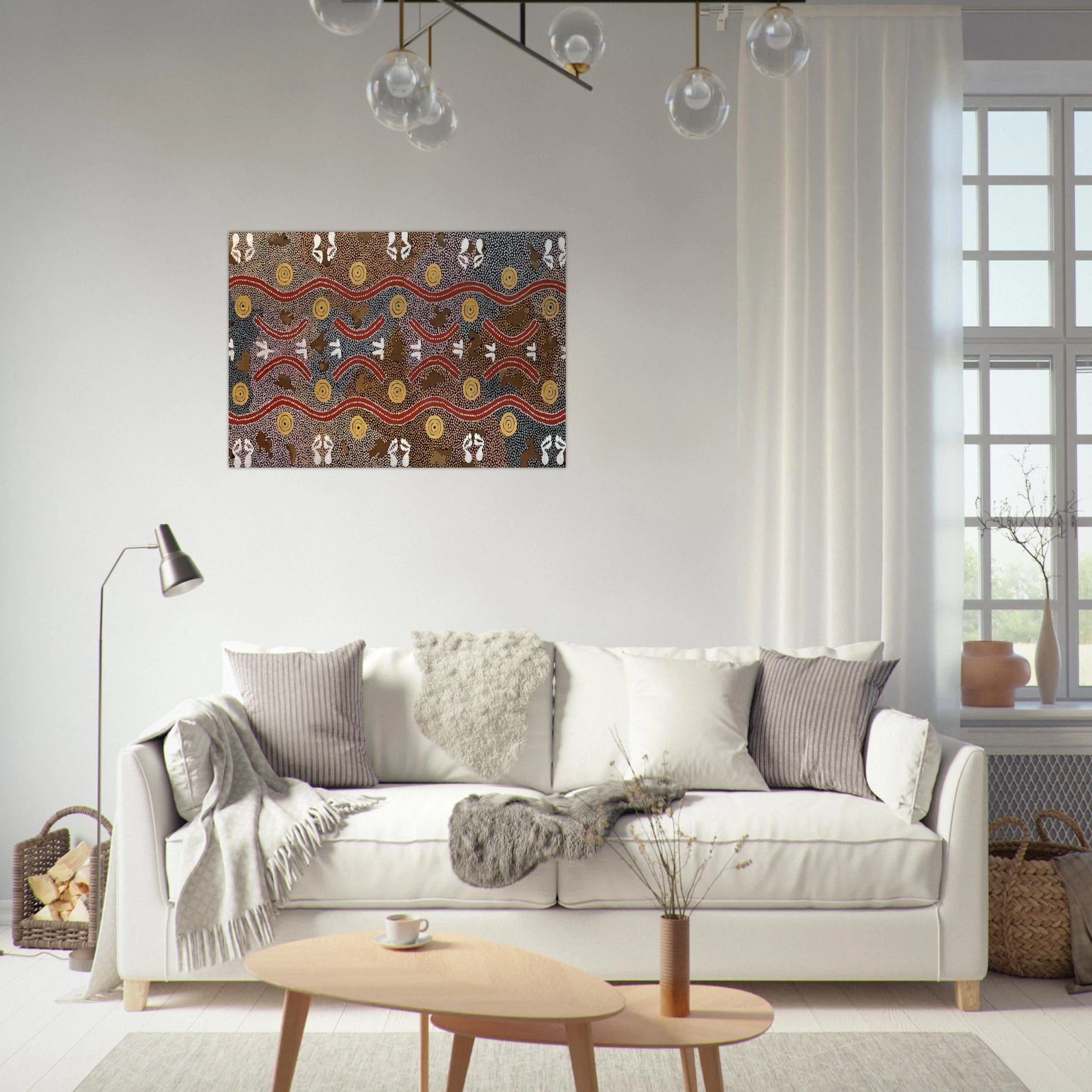 Possum Dreaming - Native Art - Clifford Possum Tjapaltjarri Brushed Aluminum Print - 70x100 cm / 28x40 inches | Clifford Possum Tjapaltjarri Aluminum Print | Clifford Possum Tjapaltjarri Prints