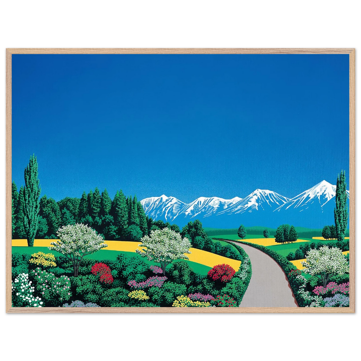 Hiroshi Nagai - Elv Alps Wall Art - 21x29.7 cm / 8x12" - Premium Wooden Framed Poster With Fine Art Paper - Wood frame