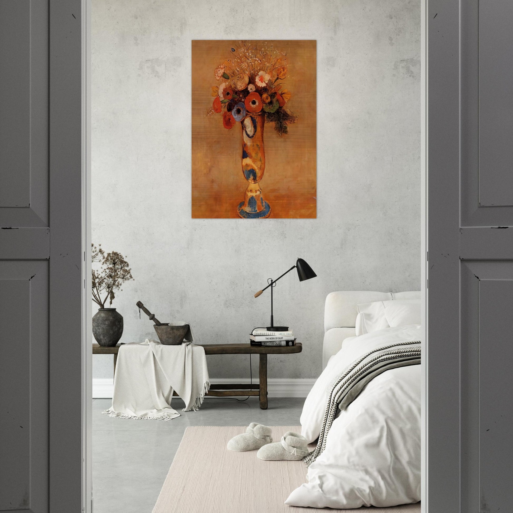 WILDFLOWERS IN A LONG NECKED VASE - Odilon Redon Brushed Aluminum Print - 70x100 cm / 28x40 inches | Odilon Redon Aluminum Print | Odilon Redon Prints