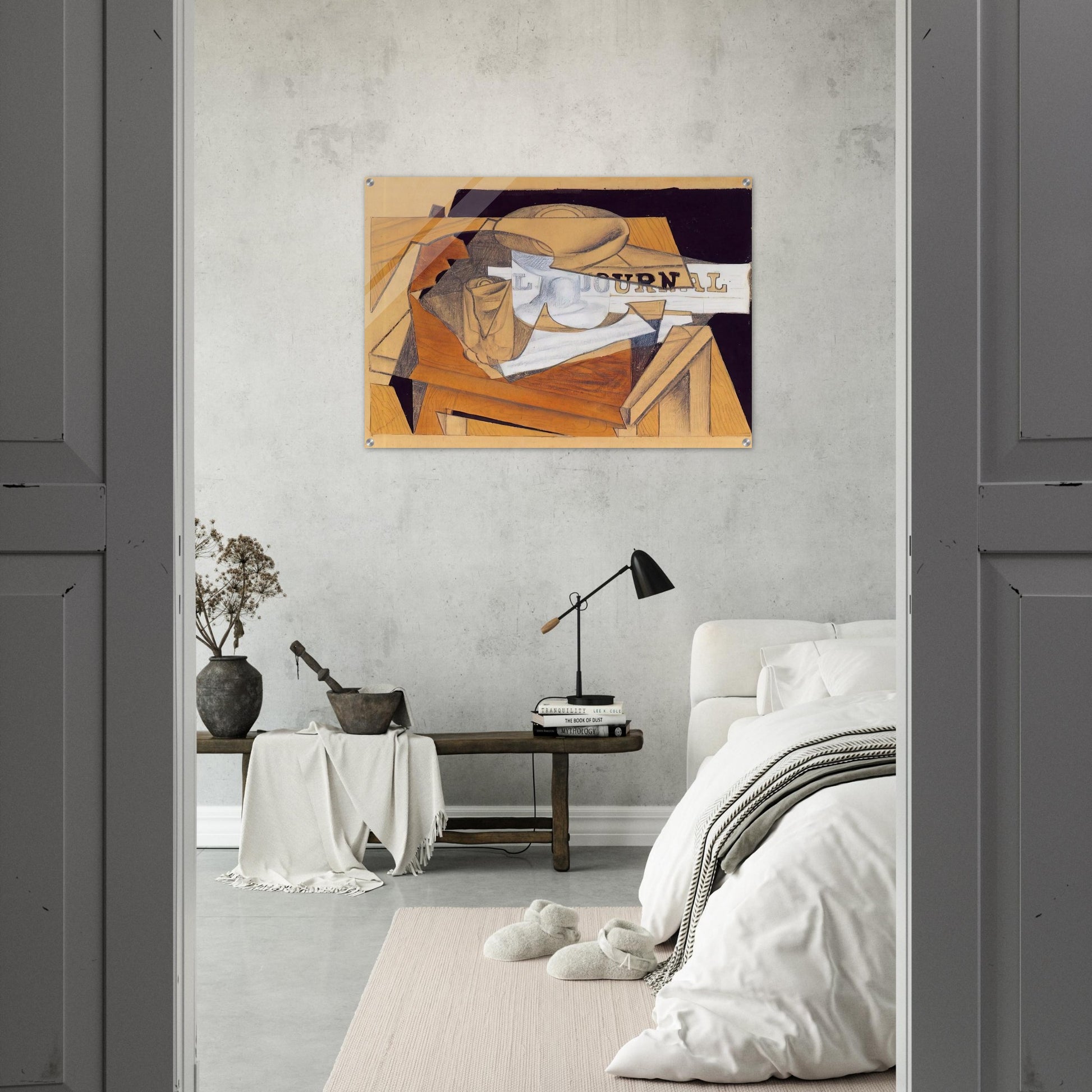 BOWL GLASS AND NEWSPAPER - Juan Gris Acrylic Print - 70x100 cm / 28x40″ inches | Juan Gris Wall Art | Juan Gris Prints