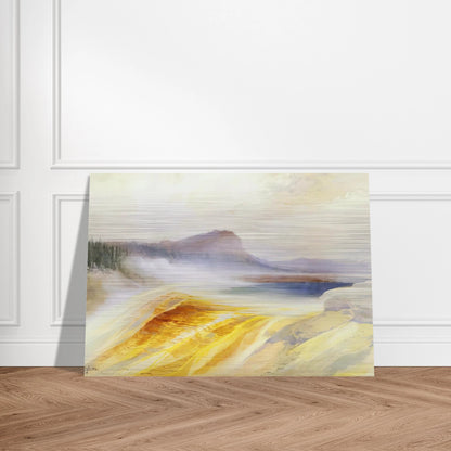 Great Blue Spring of the Lower Geyser Basin - Thomas Moran Brushed Aluminum Print - 70x100 cm / 28x40 inches | Thomas Moran Aluminum Print | Thomas Moran Prints